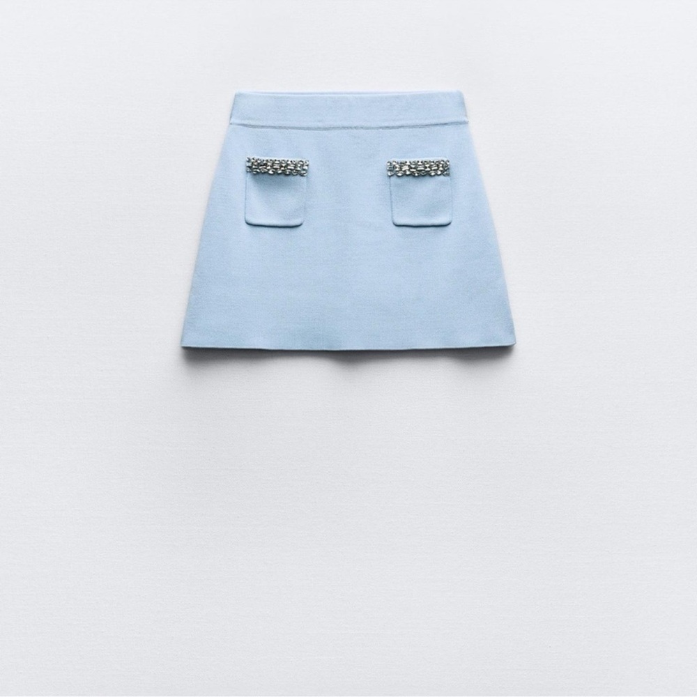 Zara plain knit mini skirt with rhinestones appliqué